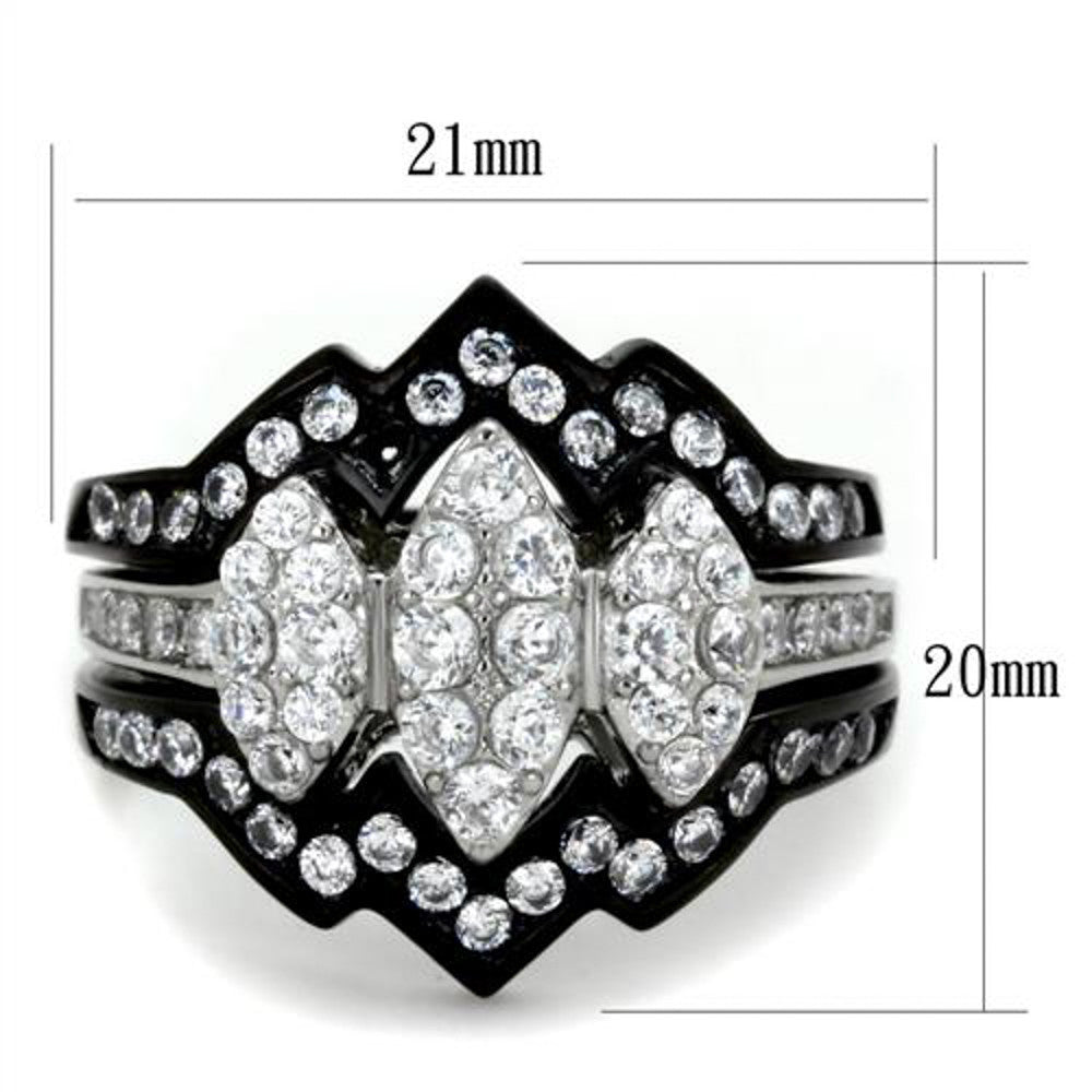ARTK1869 Stainless Steel 1.95 CT Round Cut CZ Black Wedding Ring Set Women's Siz